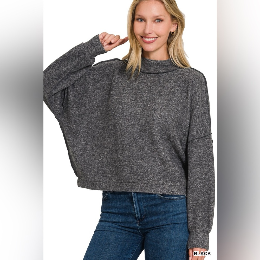 Zenana Brushed Melange Hacci Cropped Sweater